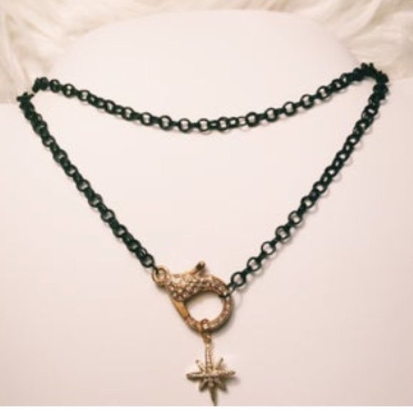 black rolo chain. starburst pave pendant - Picture 1 of 2